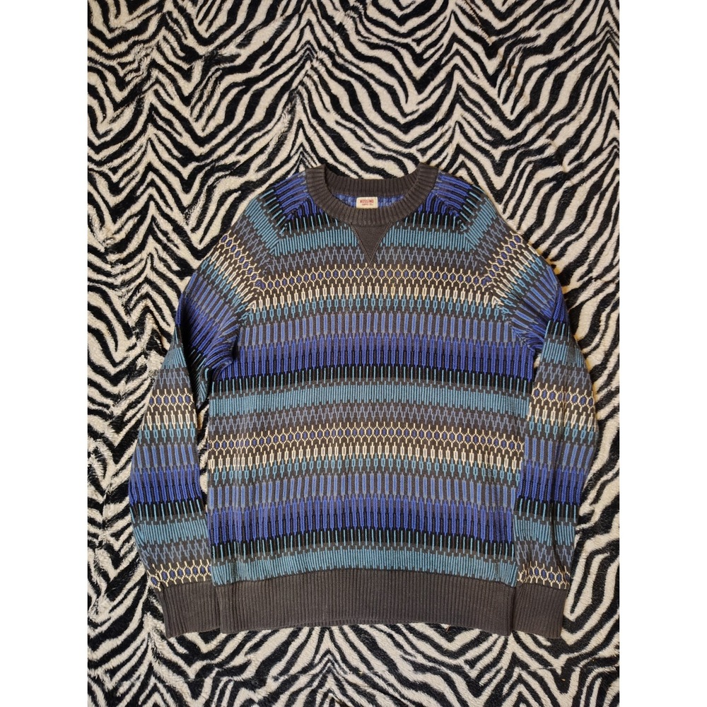 Y2K Mossimo Supply‎ Co Nordic Fair Isle Sweater Mens Sz L Blue Striped Cottage
